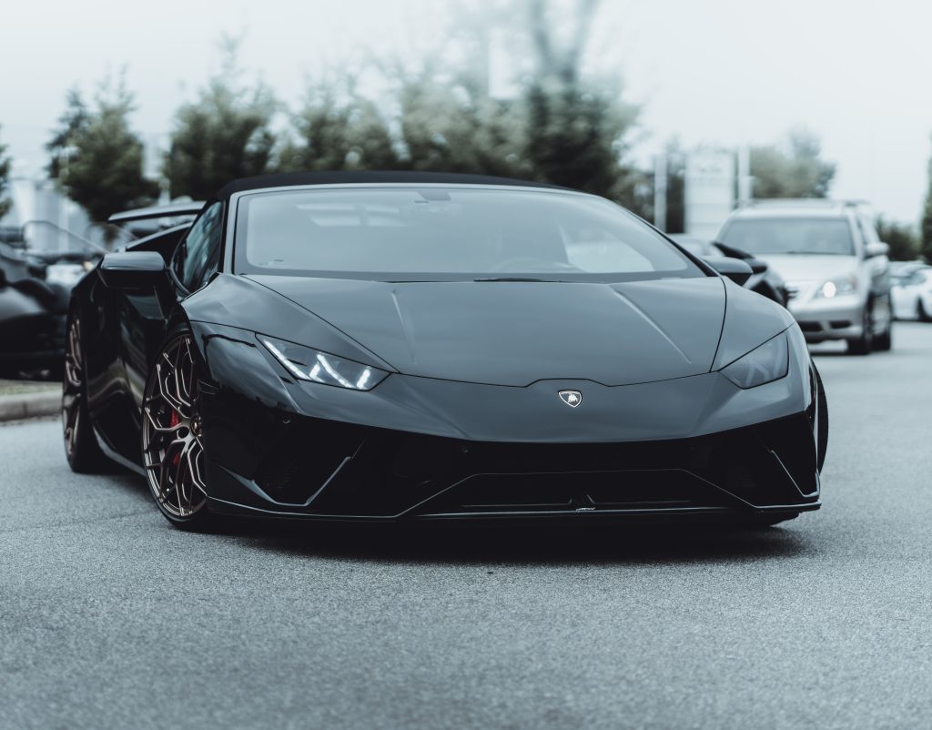 Close up Lamborghini Huracan in the city street.