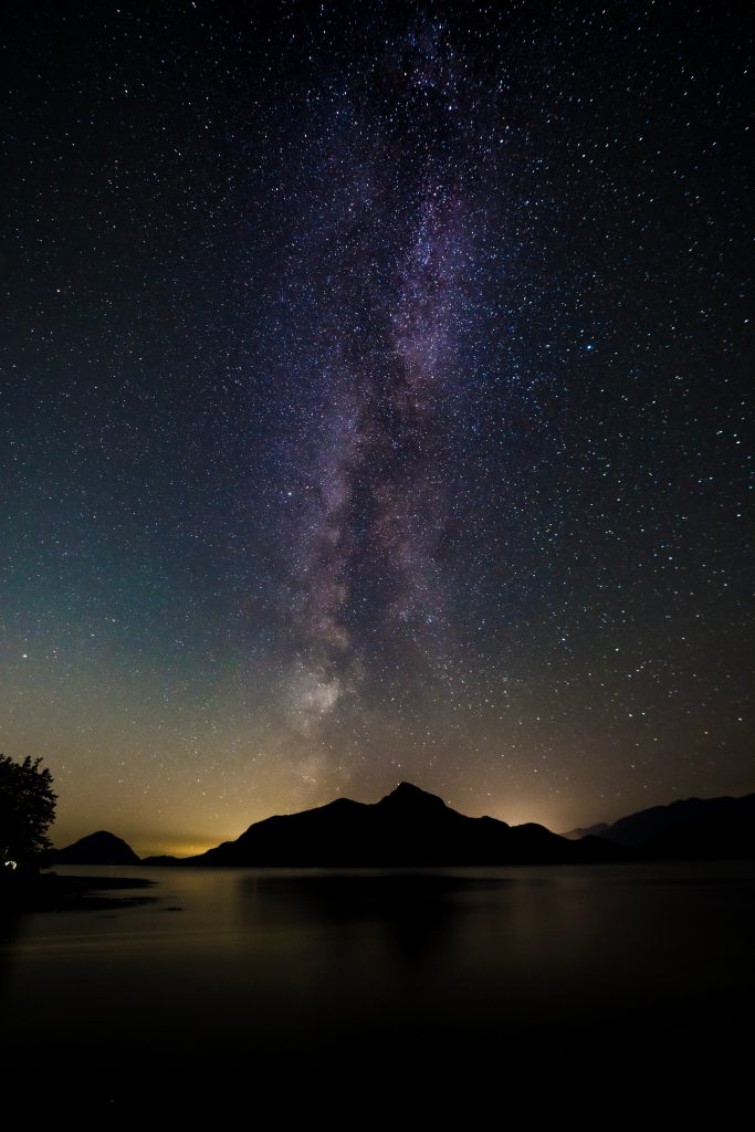 Silhouette of mountains under the starry night