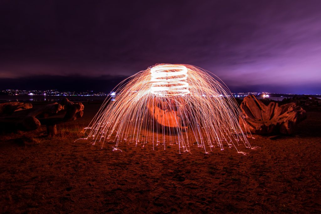 Steel wool photography on seashore